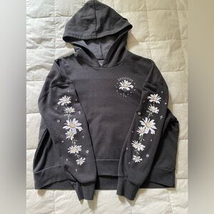 Rebellious One NWOT Charcoal Grey Cropped Hoodie, Flowers & Moons Detail